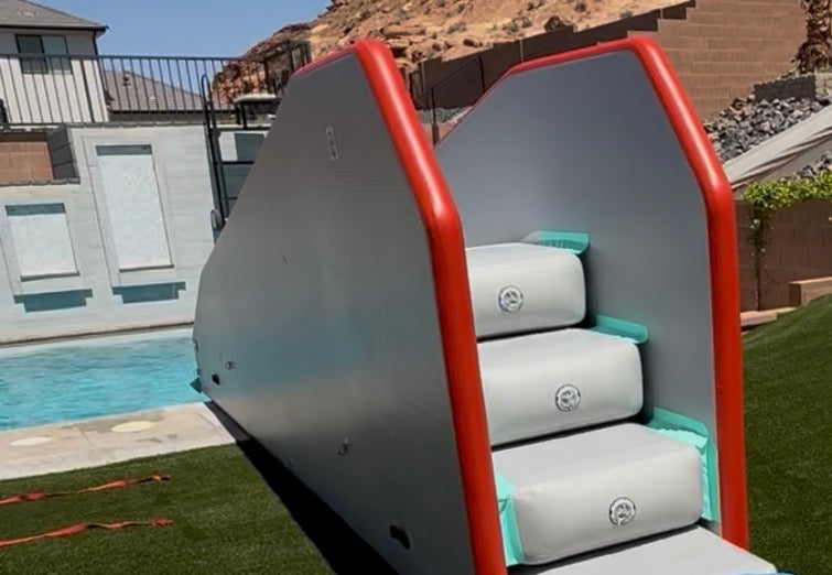 The Drop-In ramp with built-in steps by a pool